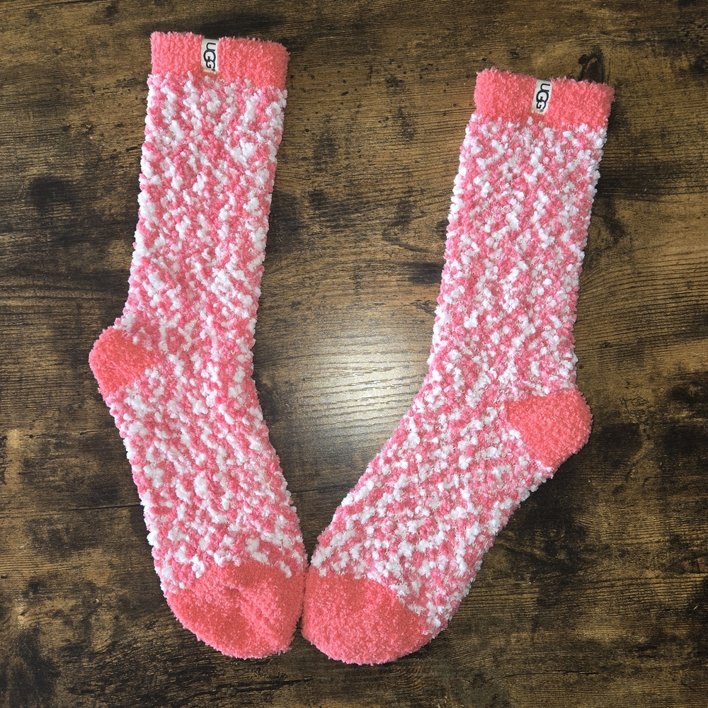 New UGG Pink and White Fuzzy Socks